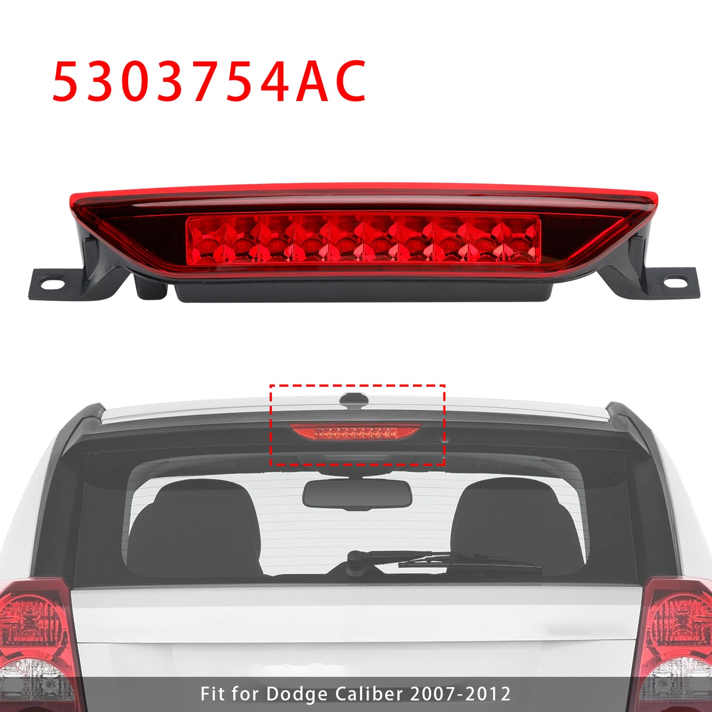 2007-2012 Durango Grand Cherokee Red 5303754AC Dodge Caliber Rear High Mount Third Brake Light Lamp
