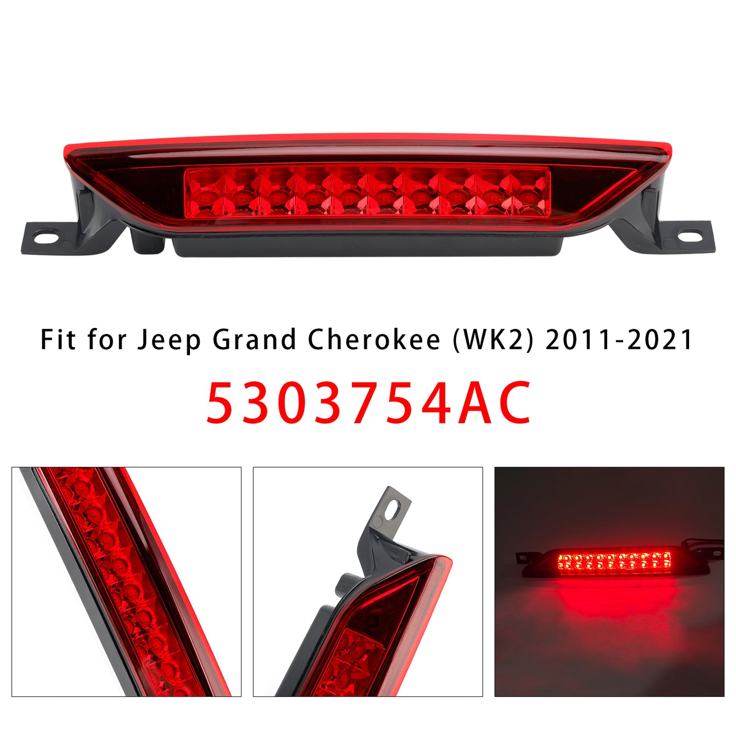 2007-2012 Durango Grand Cherokee Red 5303754AC Dodge Caliber Rear High Mount Third Brake Light Lamp