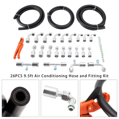 26PCS 9.5ft Air Conditioning Hose and Fitting Kit Includes 9.5ft #6#8#10 AC Hoses and #6#8#10 AC Fittings and pipe cutter