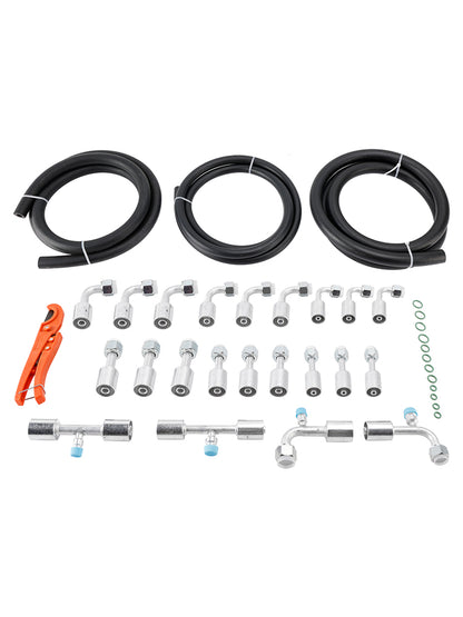 26PCS 9.5ft Air Conditioning Hose and Fitting Kit Includes 9.5ft #6#8#10 AC Hoses and #6#8#10 AC Fittings and pipe cutter