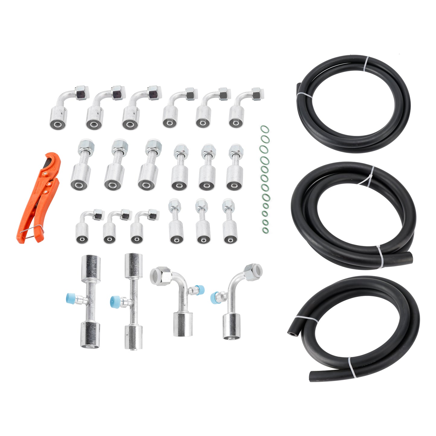 26PCS 9.5ft Air Conditioning Hose and Fitting Kit Includes 9.5ft #6#8#10 AC Hoses and #6#8#10 AC Fittings and pipe cutter