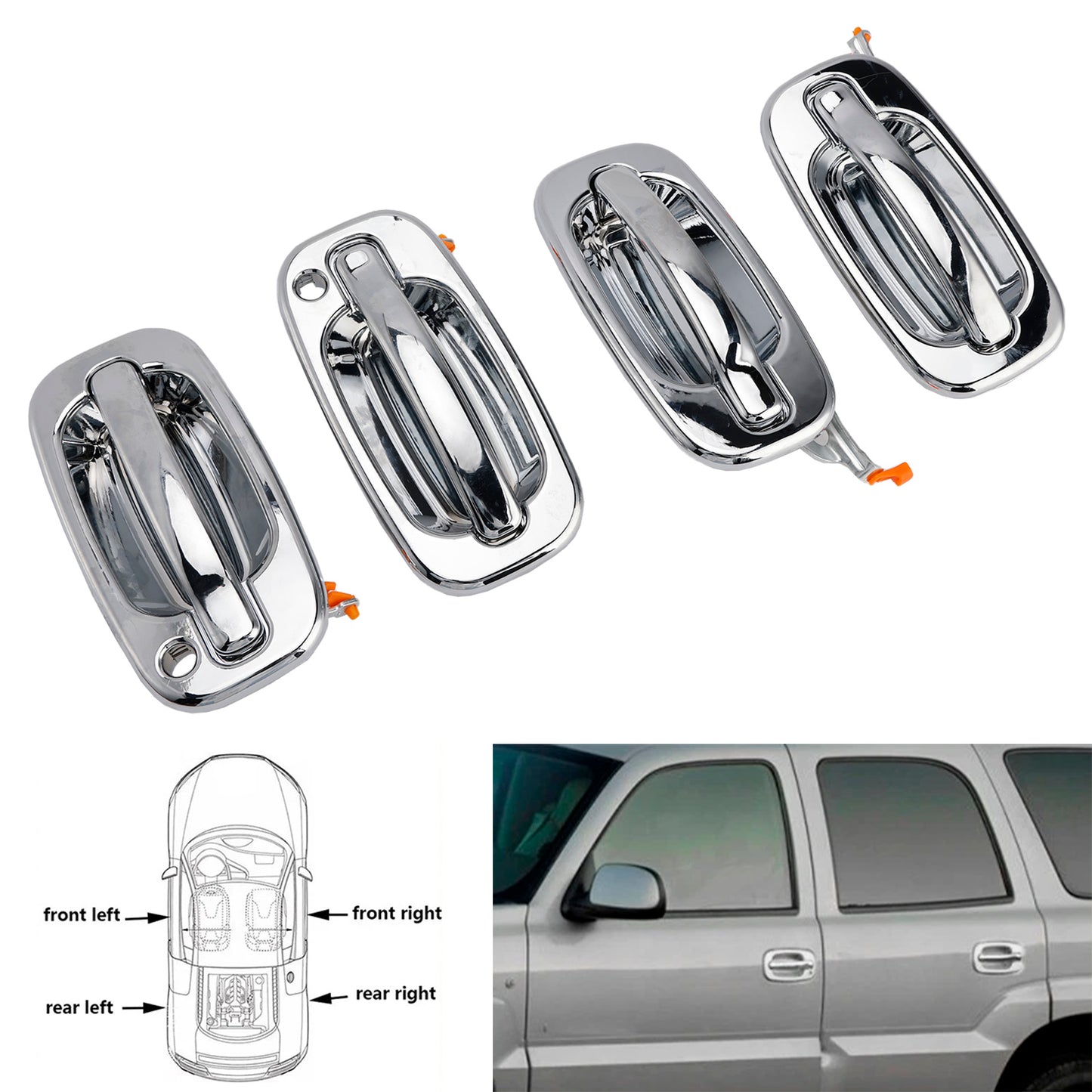 2002-2006 Cadillac Escalade 15745149 4PCs Front Exterior Door Handle Set Chrome
