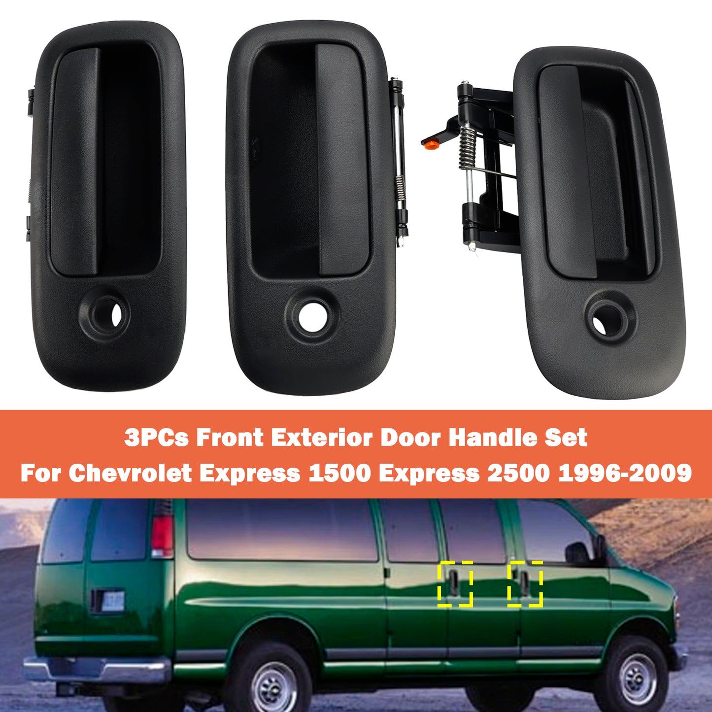 1996-2009 Chevrolet Express 3500 15167641 3PCs Front Exterior Door Handle Set