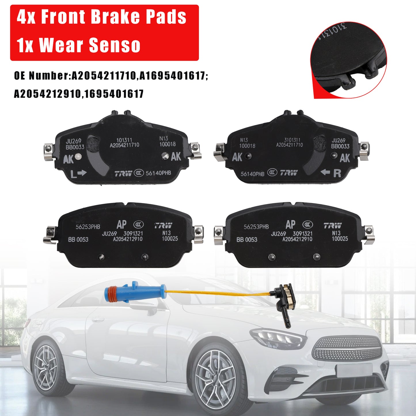 Mercedes-Benz E-Class 213 With Wear Sensor 1695401617 A0004208903 Front Brake Pads
