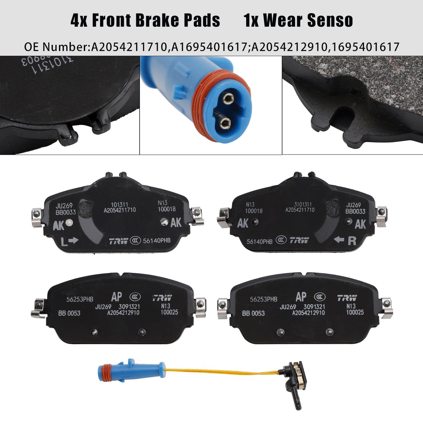 Mercedes-Benz E-Class 213 With Wear Sensor 1695401617 A0004208903 Front Brake Pads
