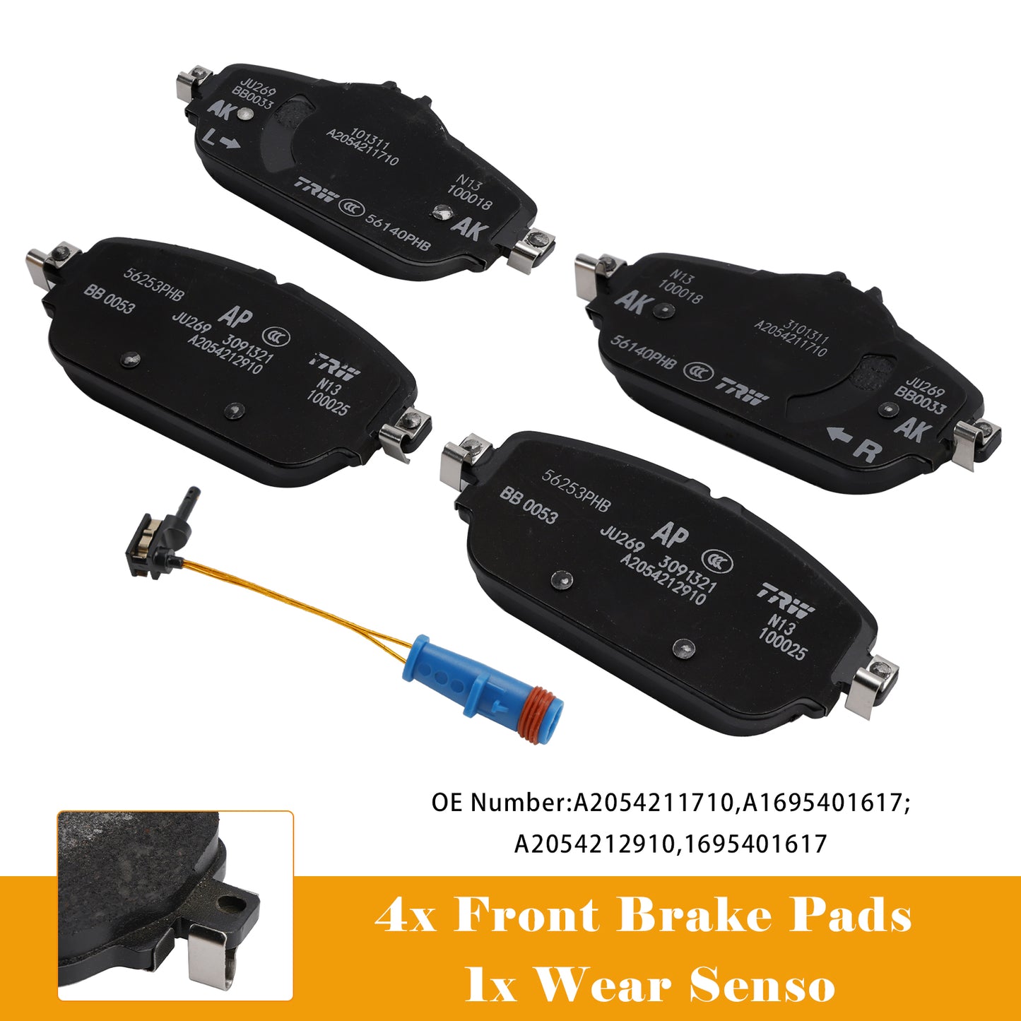 Mercedes-Benz E-Class 213 With Wear Sensor 1695401617 A0004208903 Front Brake Pads