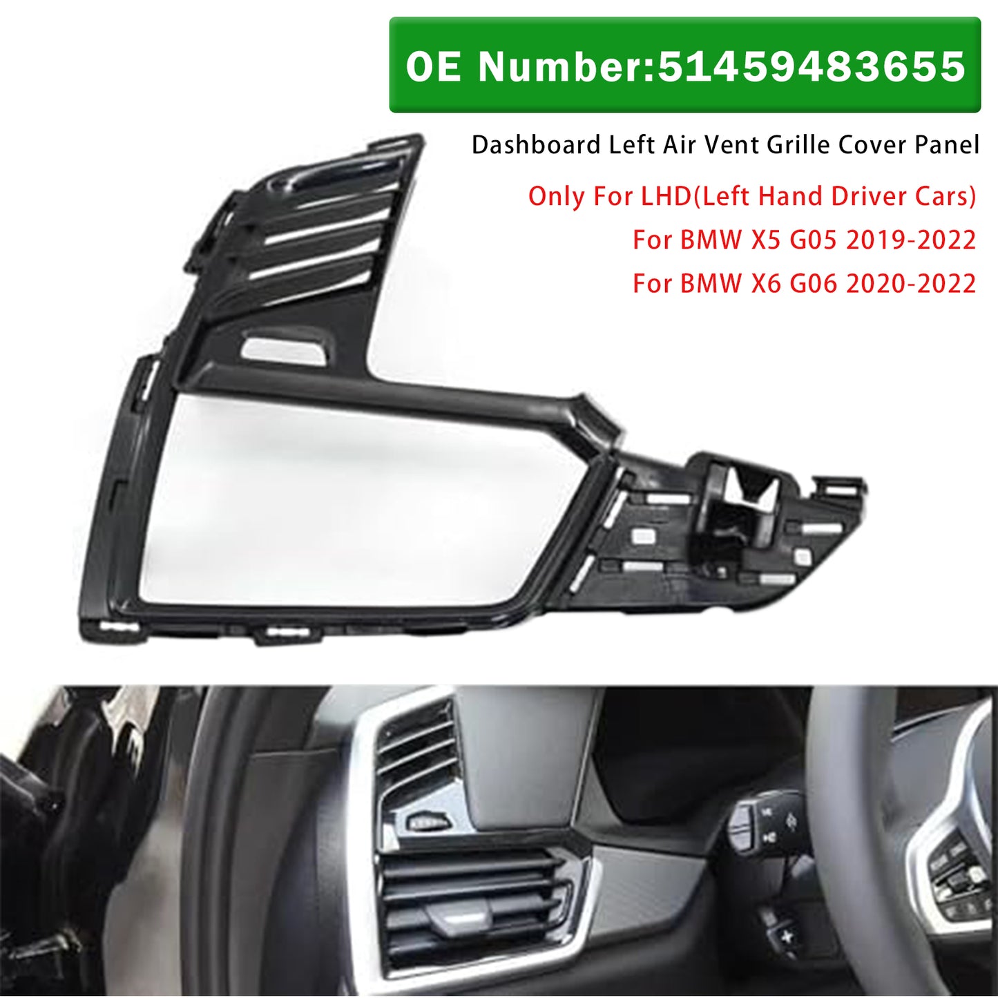 2019-2022 BMW X5 X6 51459483655 Dashboard Left Air Vent Grille Cover Panel