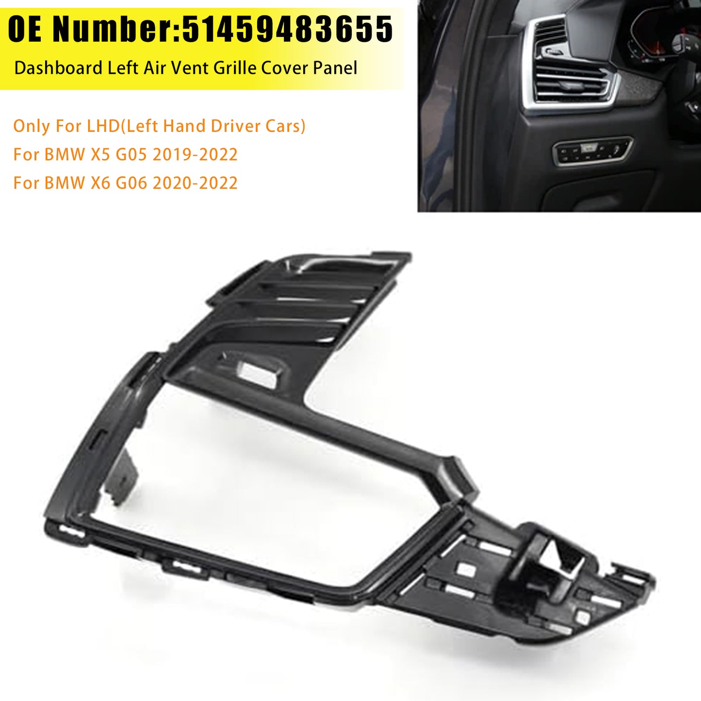 2019-2022 BMW X5 X6 51459483655 Dashboard Left Air Vent Grille Cover Panel