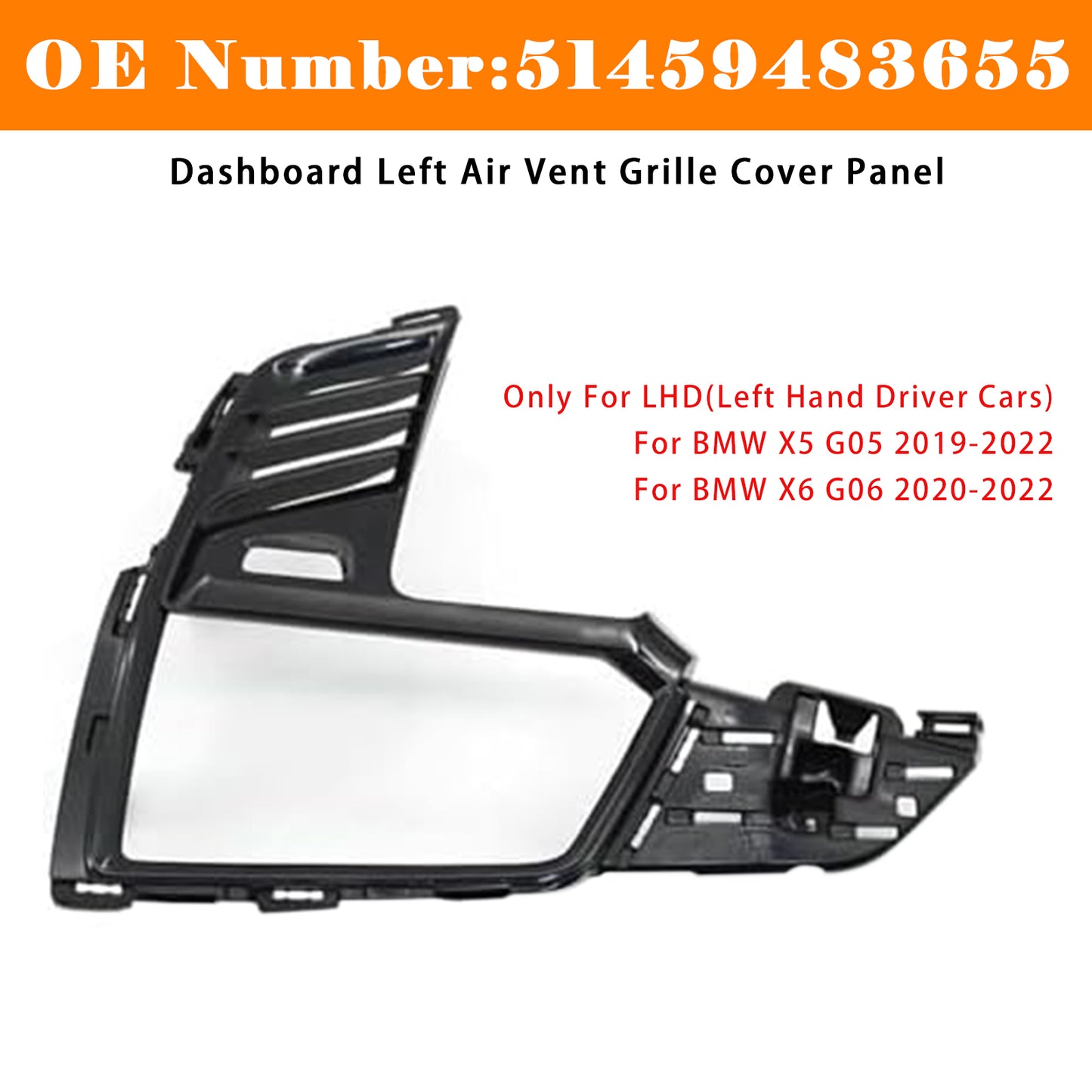 2019-2022 BMW X5 X6 51459483655 Dashboard Left Air Vent Grille Cover Panel