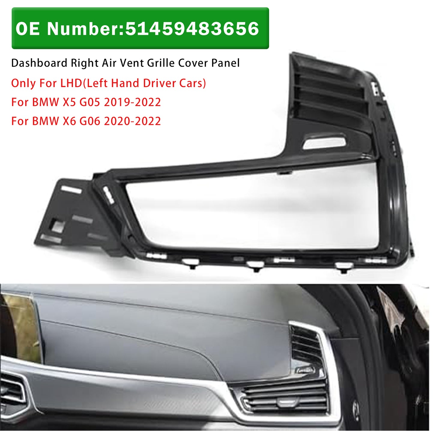 2019-2022 BMW X5 G05 51459483656 Dashboard Right Air Vent Grille Cover Panel