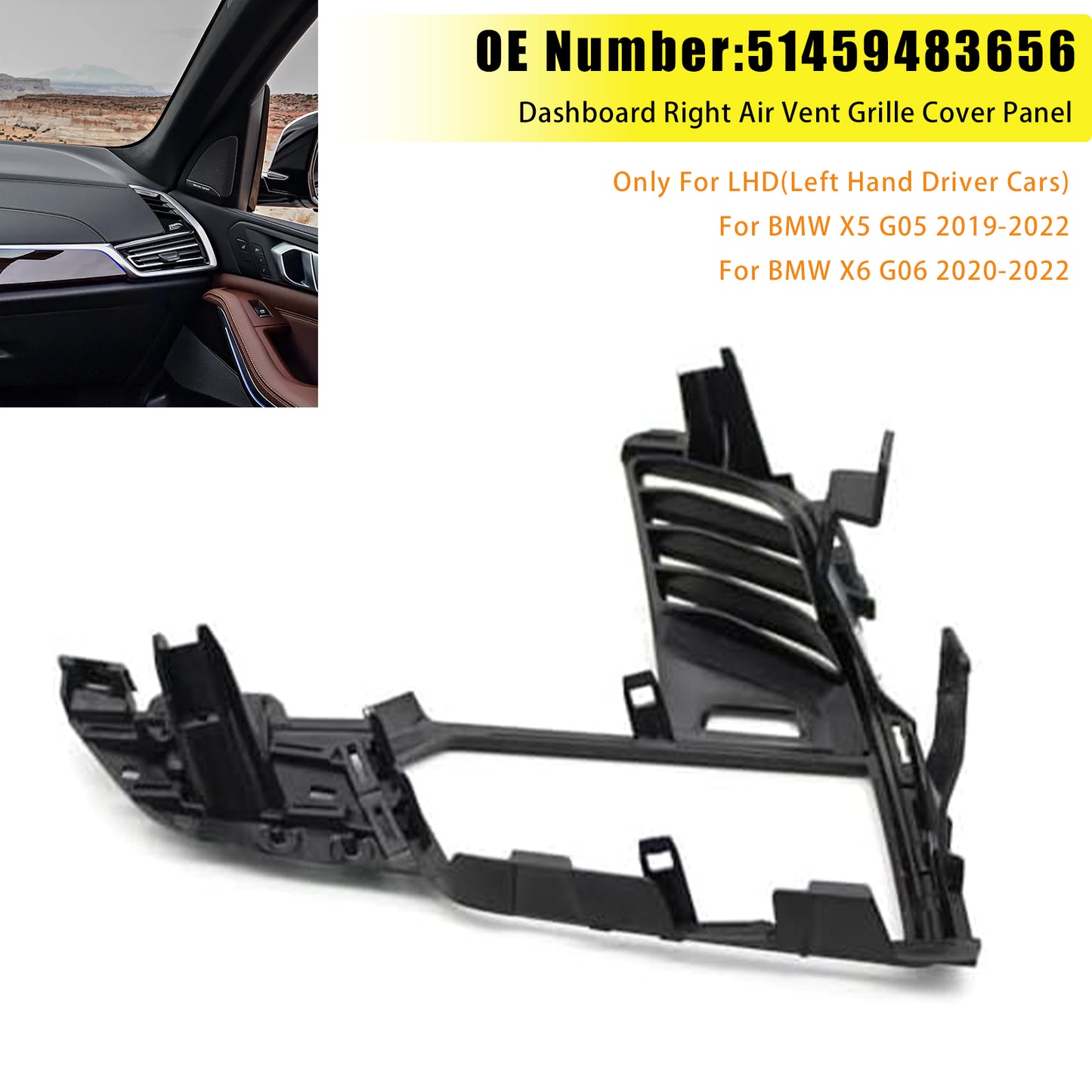 2019-2022 BMW X5 G05 51459483656 Dashboard Right Air Vent Grille Cover Panel