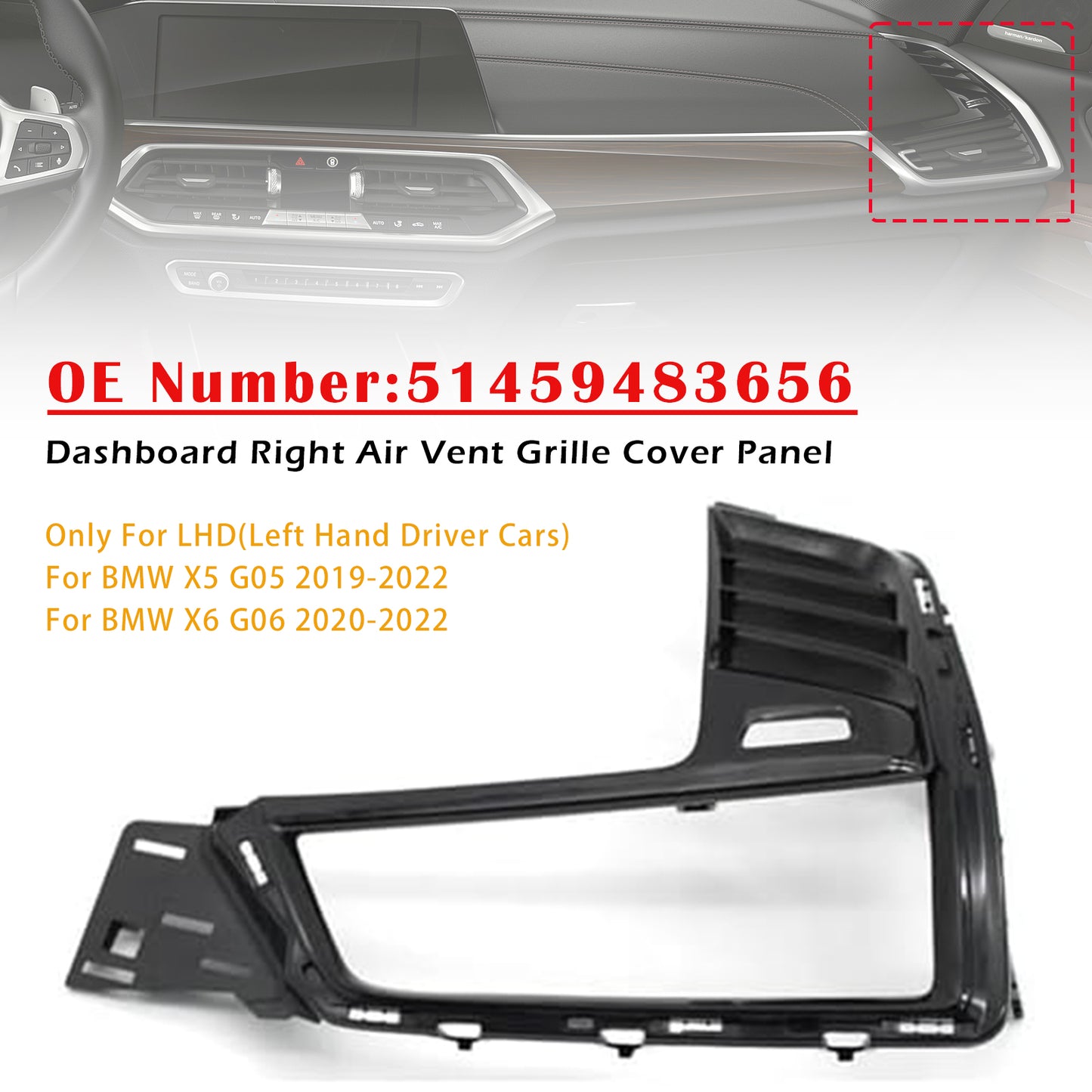 2019-2022 BMW X5 G05 51459483656 Dashboard Right Air Vent Grille Cover Panel