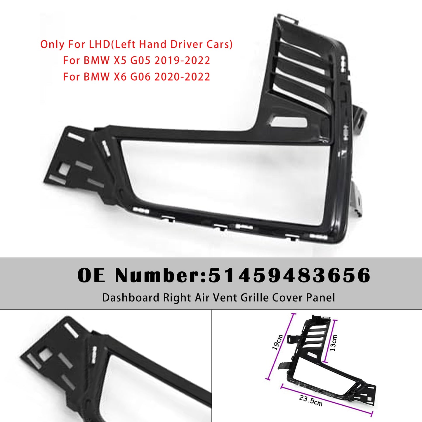 2019-2022 BMW X5 G05 51459483656 Dashboard Right Air Vent Grille Cover Panel