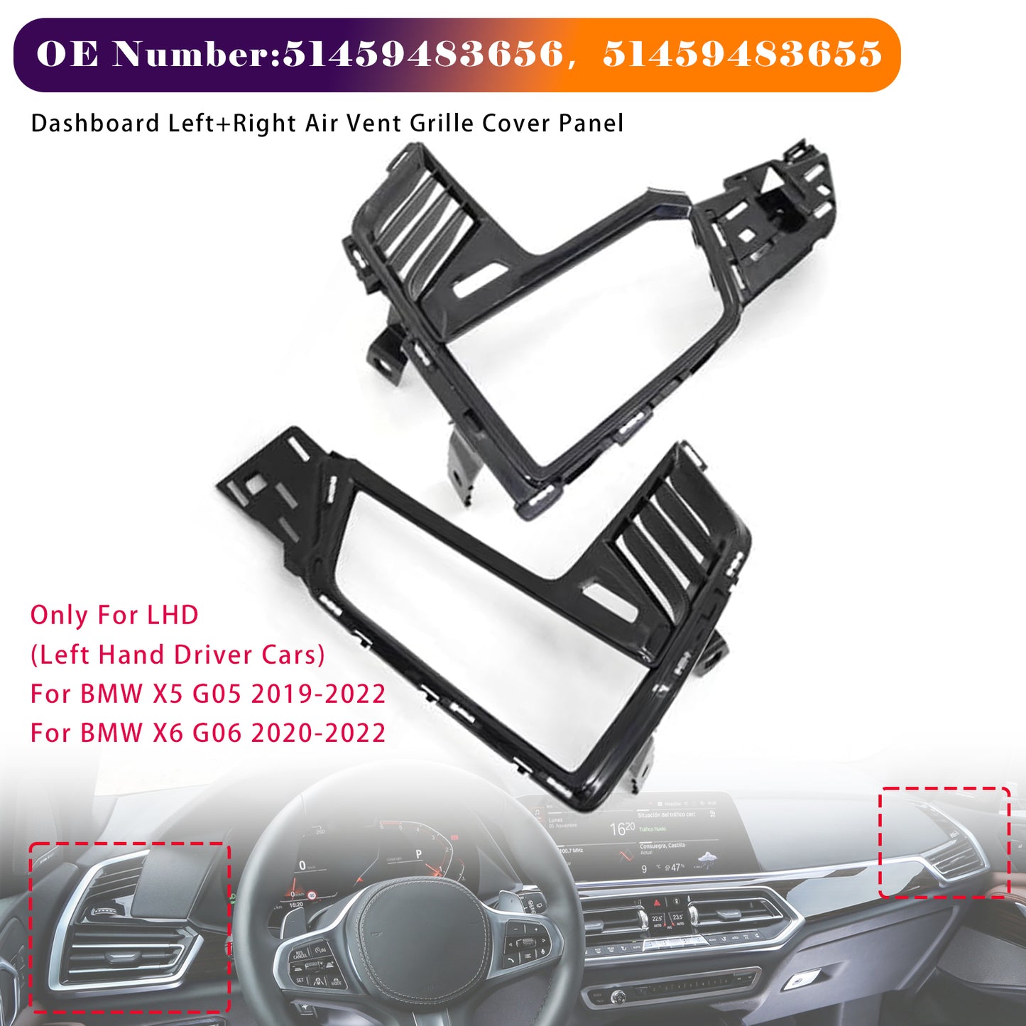 2019-2022 BMW X5 G05 51458745267 Dashboard Left+Right Air Vent