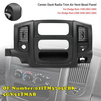 2003-2005 Dodge Ram 2500 3500 02ITM3705CBK Center Dash Radio Trim Air Vent Bezel Panel Black Fit