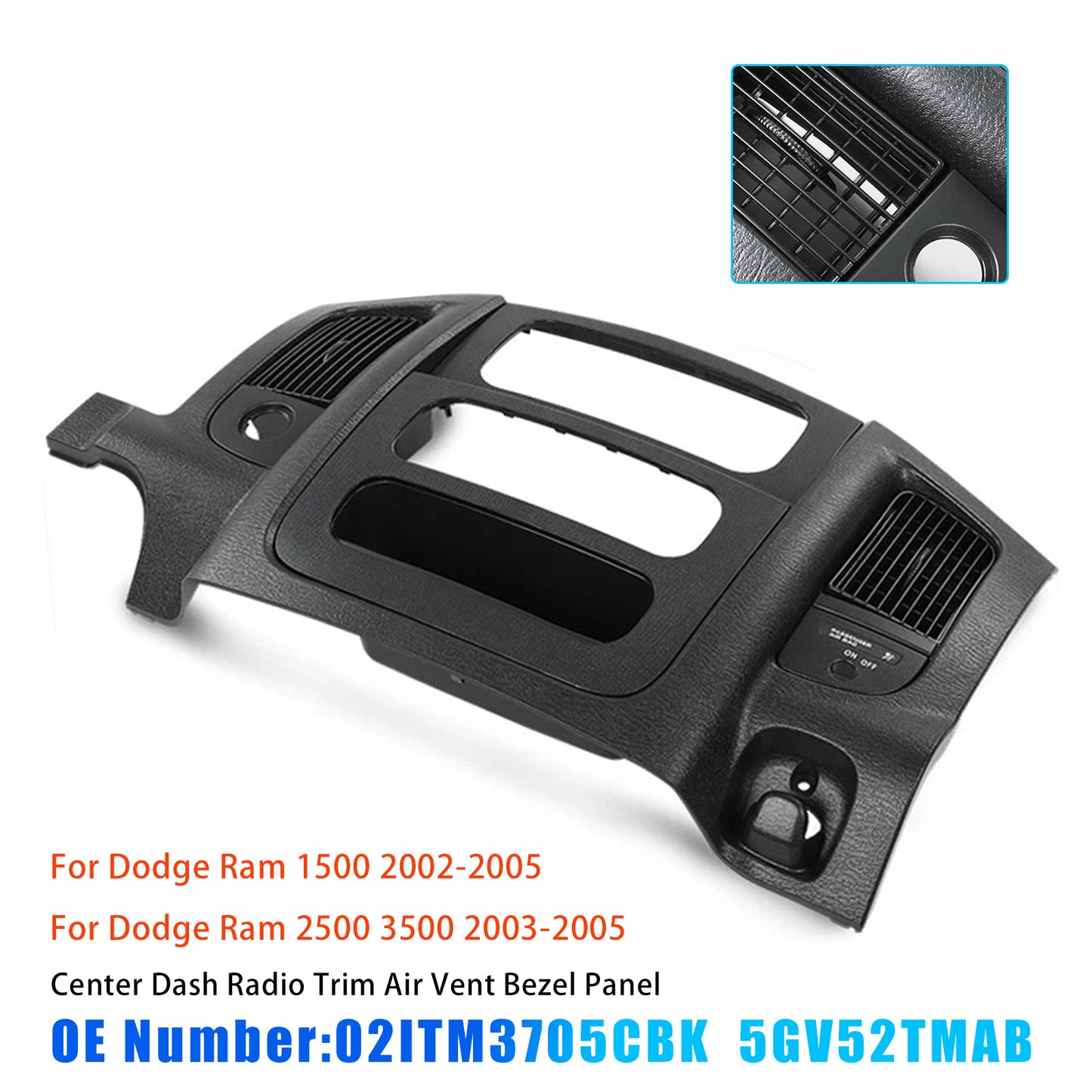2003-2005 Dodge Ram 2500 3500 02ITM3705CBK Center Dash Radio Trim Air Vent Bezel Panel Black Fit