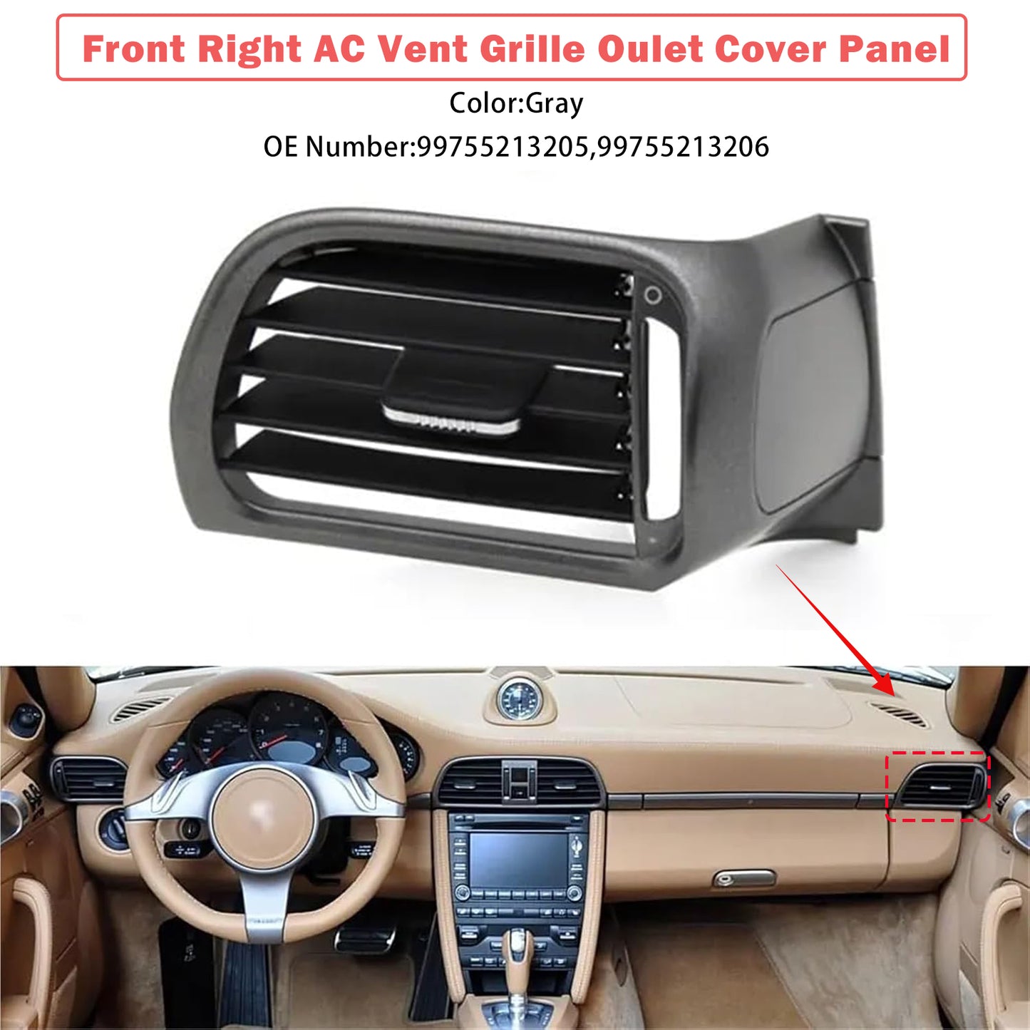 2004-2011 Porsche Targa 997 99755213205 Front Right AC Vent Cover Gray