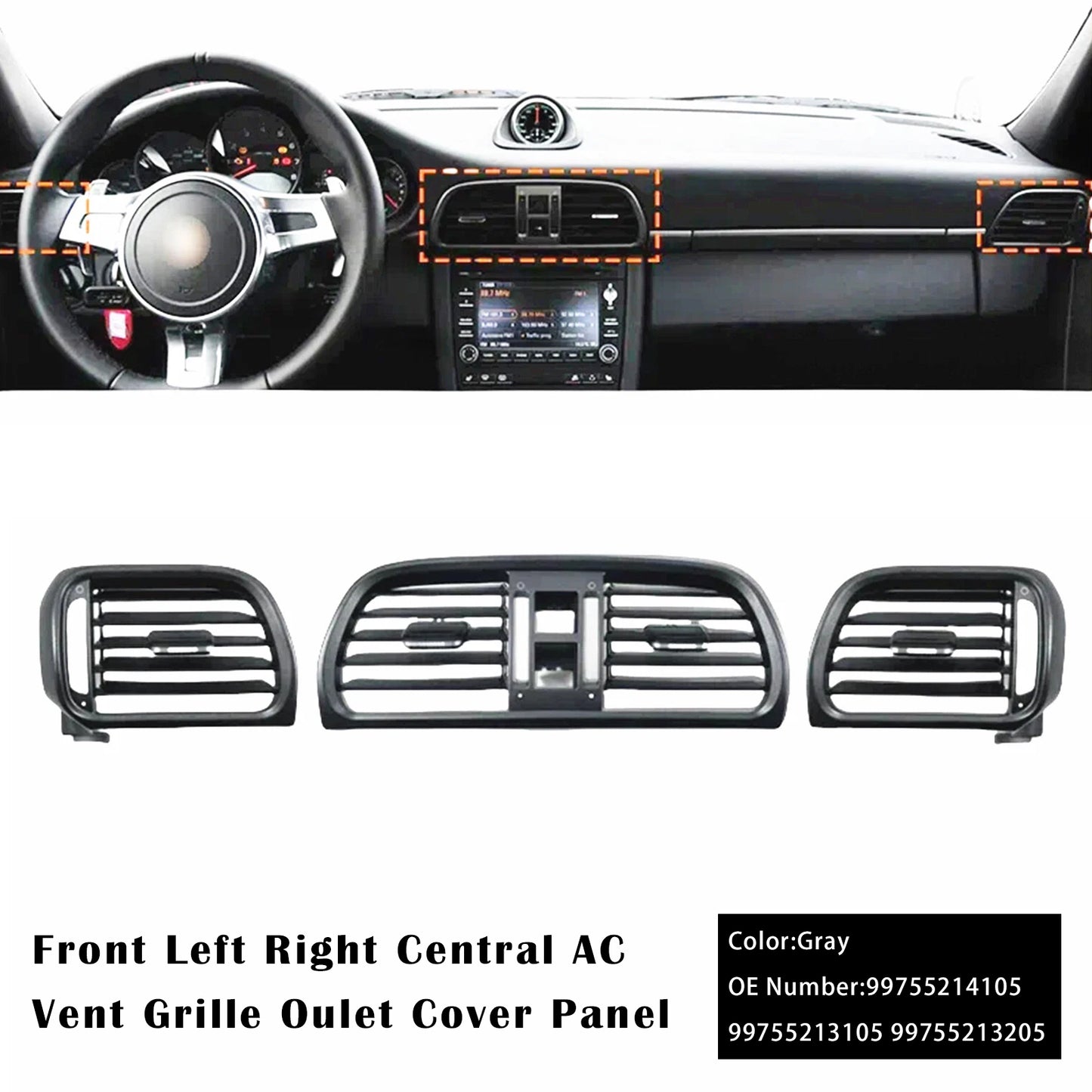 2004-2012 Porsche 911 Carrera Targa Left Right Central AC Vent Cover Gray