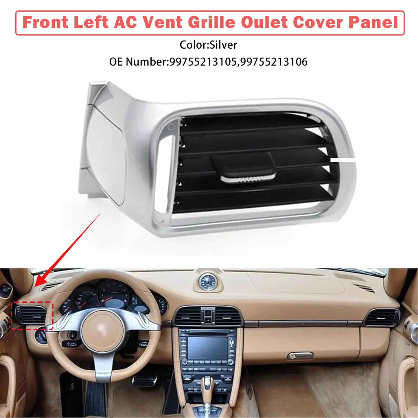 2004-2011 Porsche Targa 997 99755213105 Front Left AC Vent Cover Silver