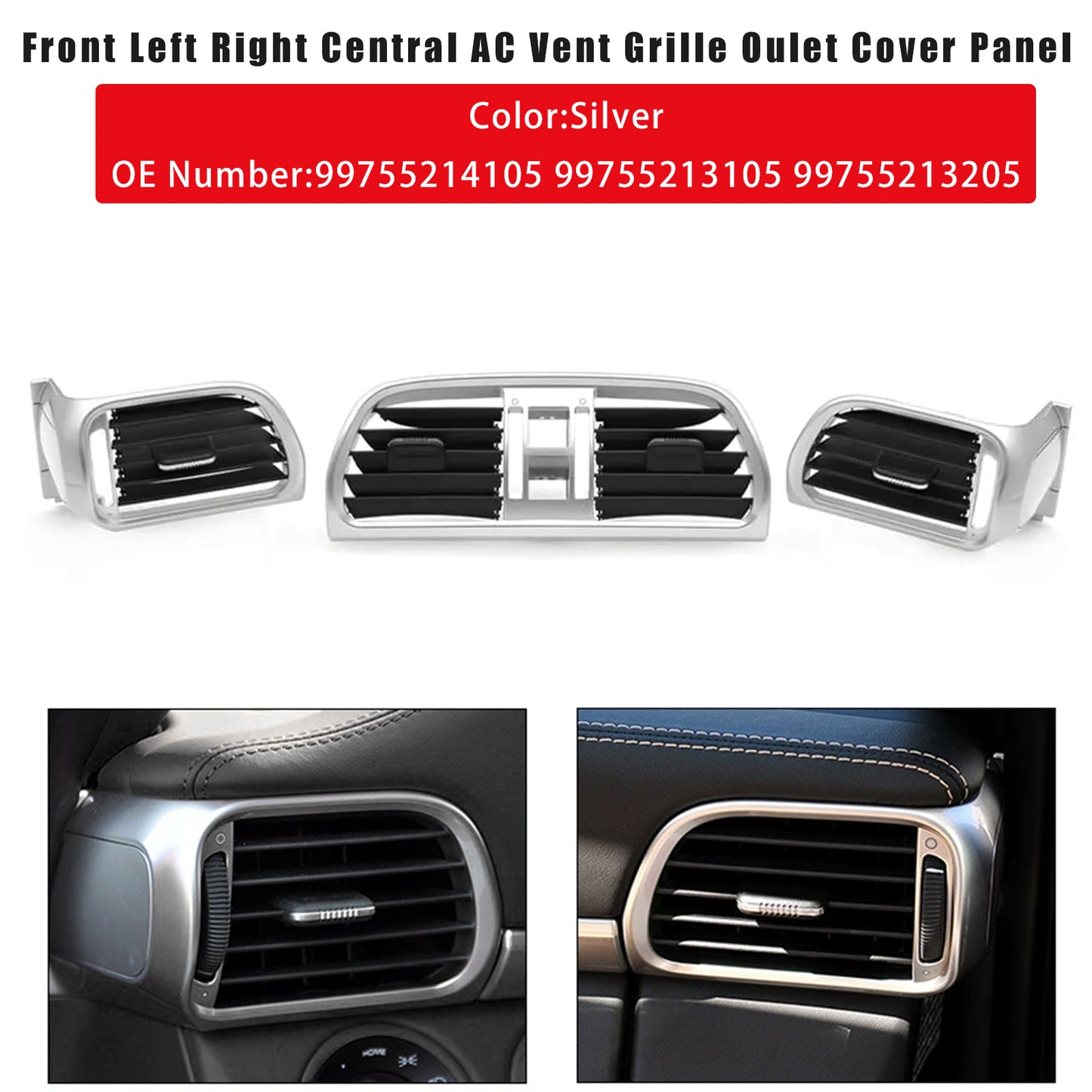2004-2012 Porsche 911 Carrera Targa Left Right Central AC Vent Cover Silver