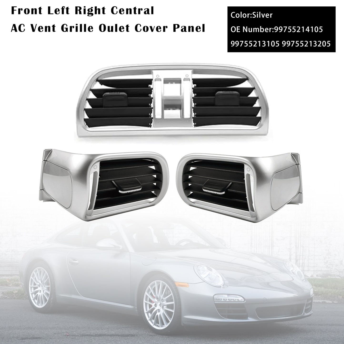 2004-2012 Porsche 911 Carrera Targa Left Right Central AC Vent Cover Silver