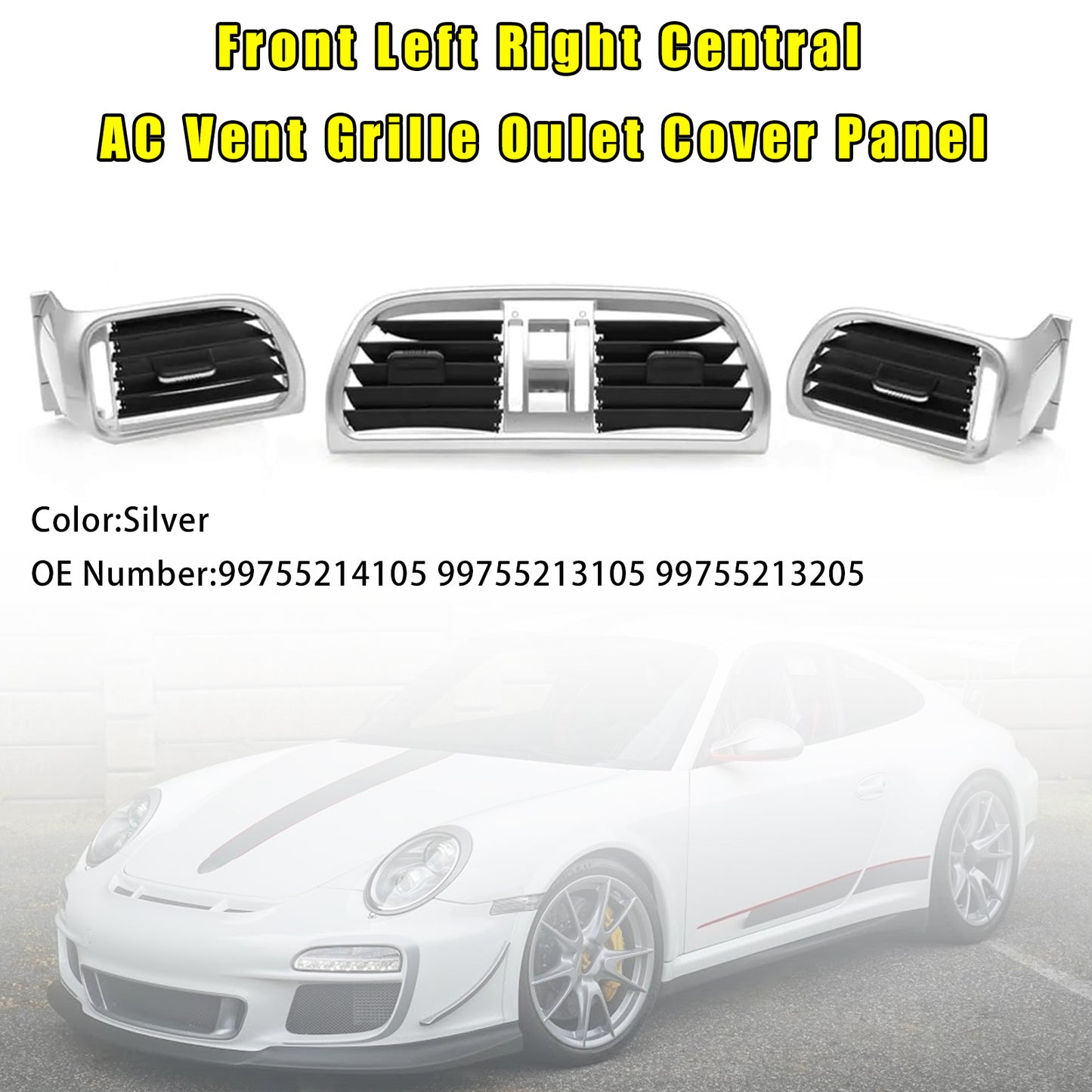 2004-2012 Porsche 911 Carrera Targa Left Right Central AC Vent Cover Silver