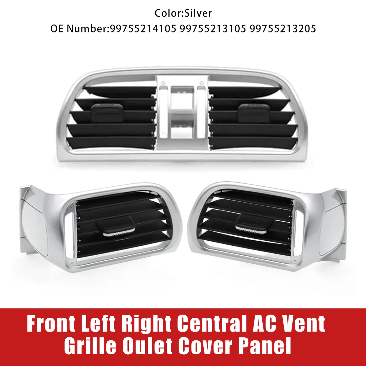 2004-2012 Porsche 911 Carrera Targa Left Right Central AC Vent Cover Silver