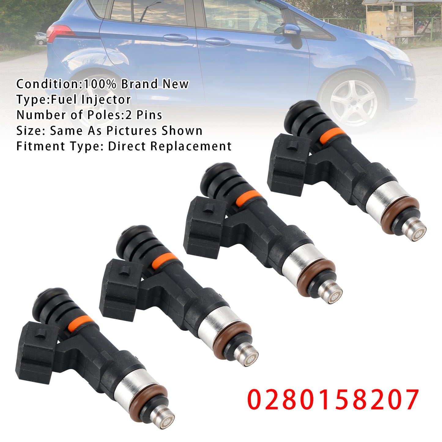 2015/02-2017/12 Ford Fiesta VI CB1 CCN 0280158207 4Pcs Fuel Injector