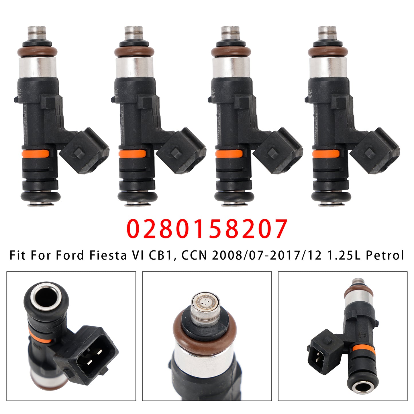 2015/02-2017/12 Ford Fiesta VI CB1 CCN 0280158207 4Pcs Fuel Injector