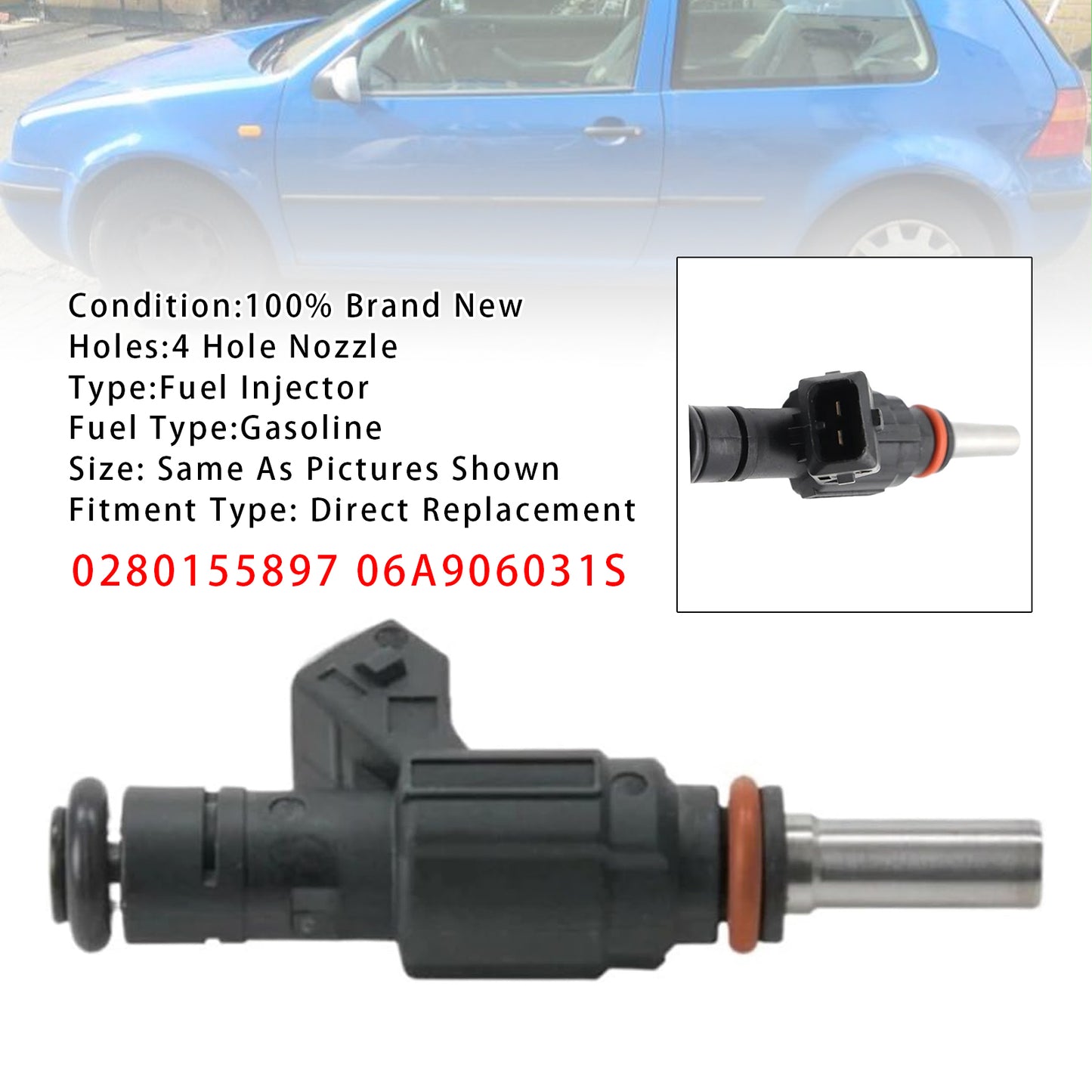 2000-2001 Volkswagen Golf 1.8L I4 TURBOCHARGED 0280155897 1Pcs Fuel Injector