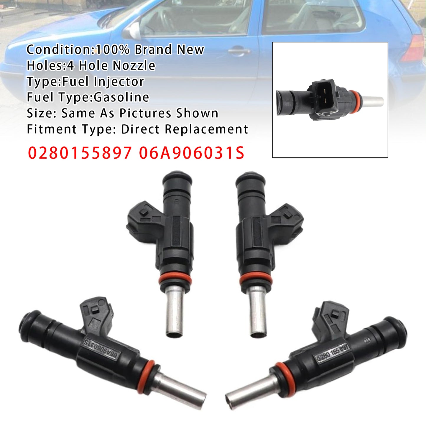 1996-2000 Audi A3 8L1 1.8 T quattro 1781 ccm 110 KW 150 PS Engine AQA 0280155897 4Pcs Fuel Injector