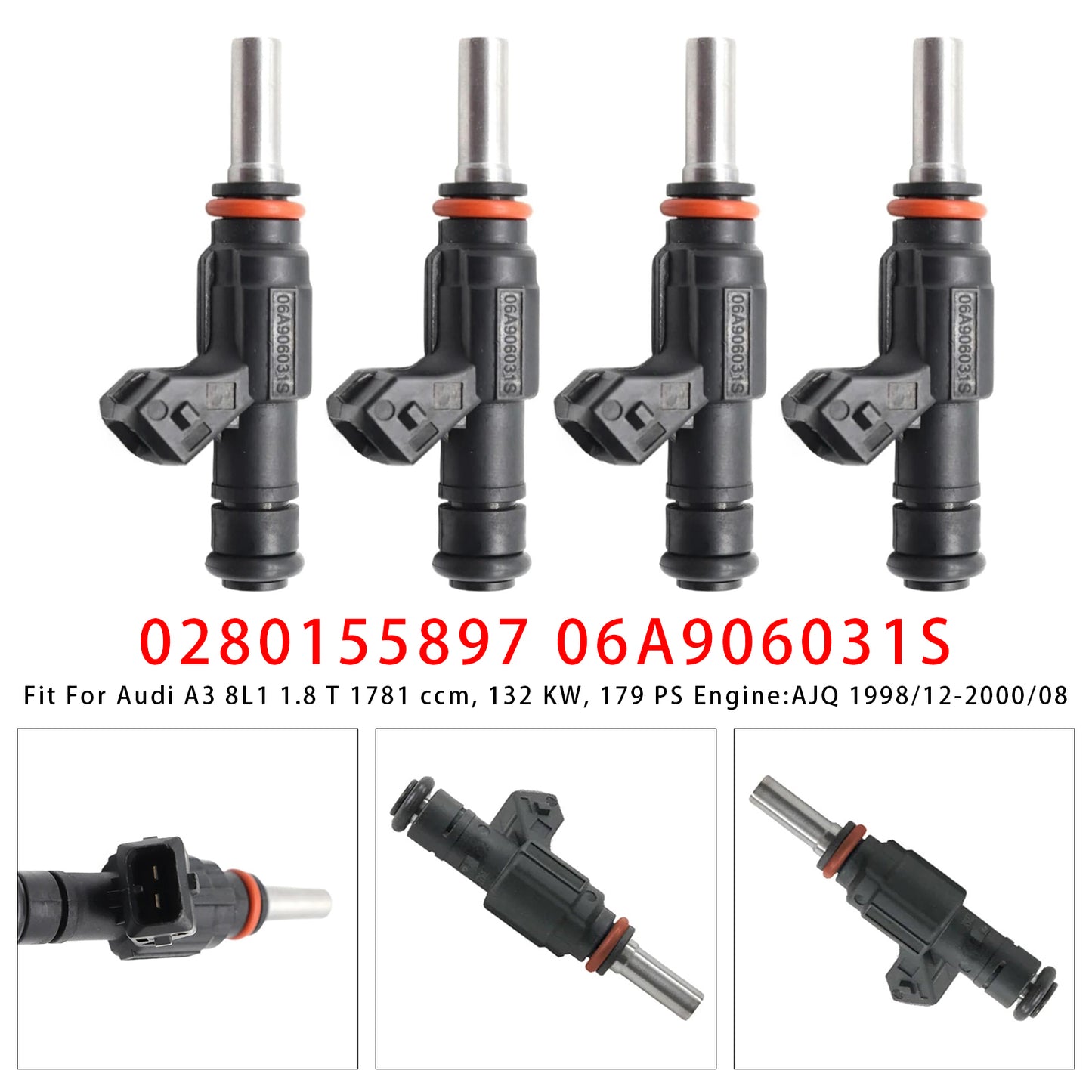 1996-2000 Audi A3 8L1 1.8 T quattro 1781 ccm 110 KW 150 PS Engine AQA 0280155897 4Pcs Fuel Injector