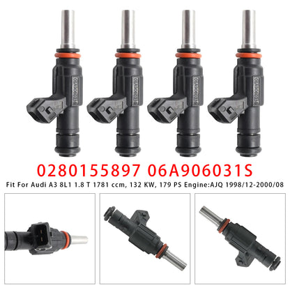 1996-2000 Audi A3 8L1 1.8 T quattro 1781 ccm 110 KW 150 PS Engine AQA 0280155897 4Pcs Fuel Injector
