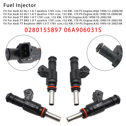 1996-2000 Audi A3 8L1 1.8 T quattro 1781 ccm 110 KW 150 PS Engine AQA 0280155897 4Pcs Fuel Injector