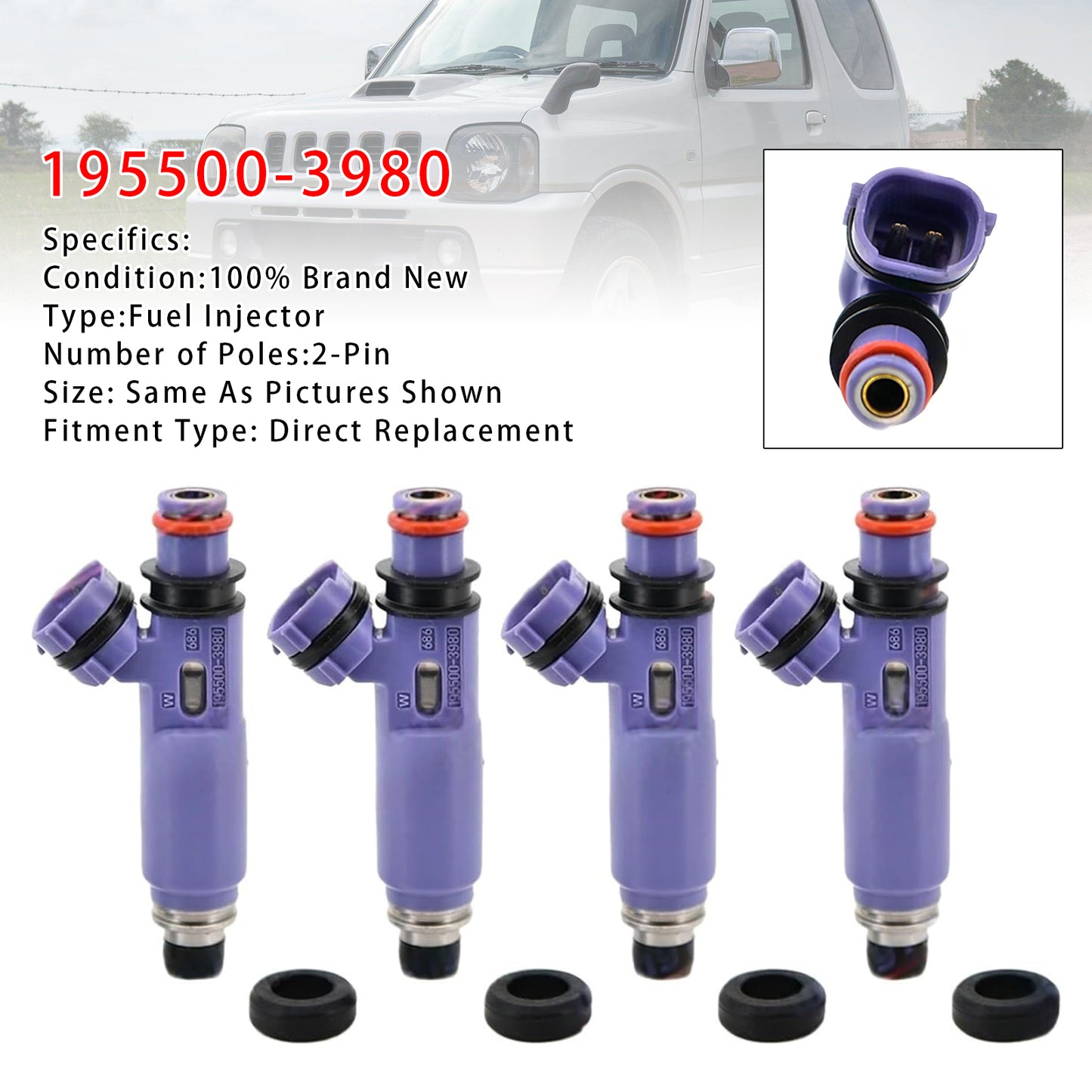 1998-2007 Suzuki Jimny 1.3 16V M13A 60KW 195500-3980 4Pcs Fuel Injector