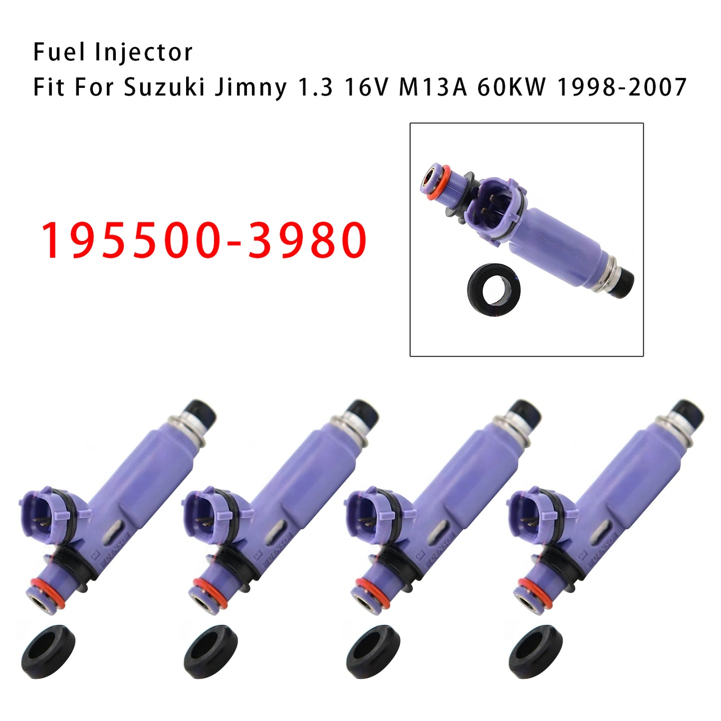 1998-2007 Suzuki Jimny 1.3 16V M13A 60KW 195500-3980 4Pcs Fuel Injector