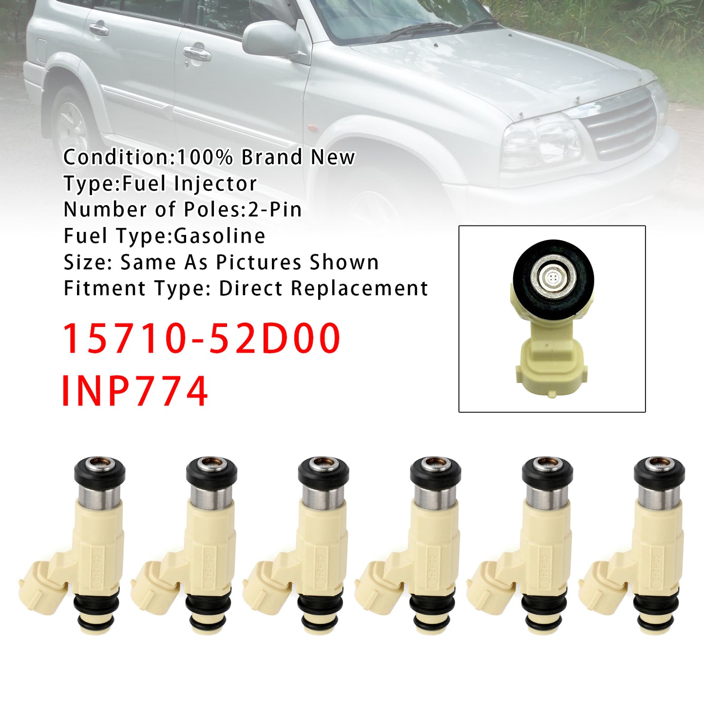 Suzuki Grand Vitara XL-7 2.7L 01-06 15710-52D00 INP774 6Pcs Fuel Injector