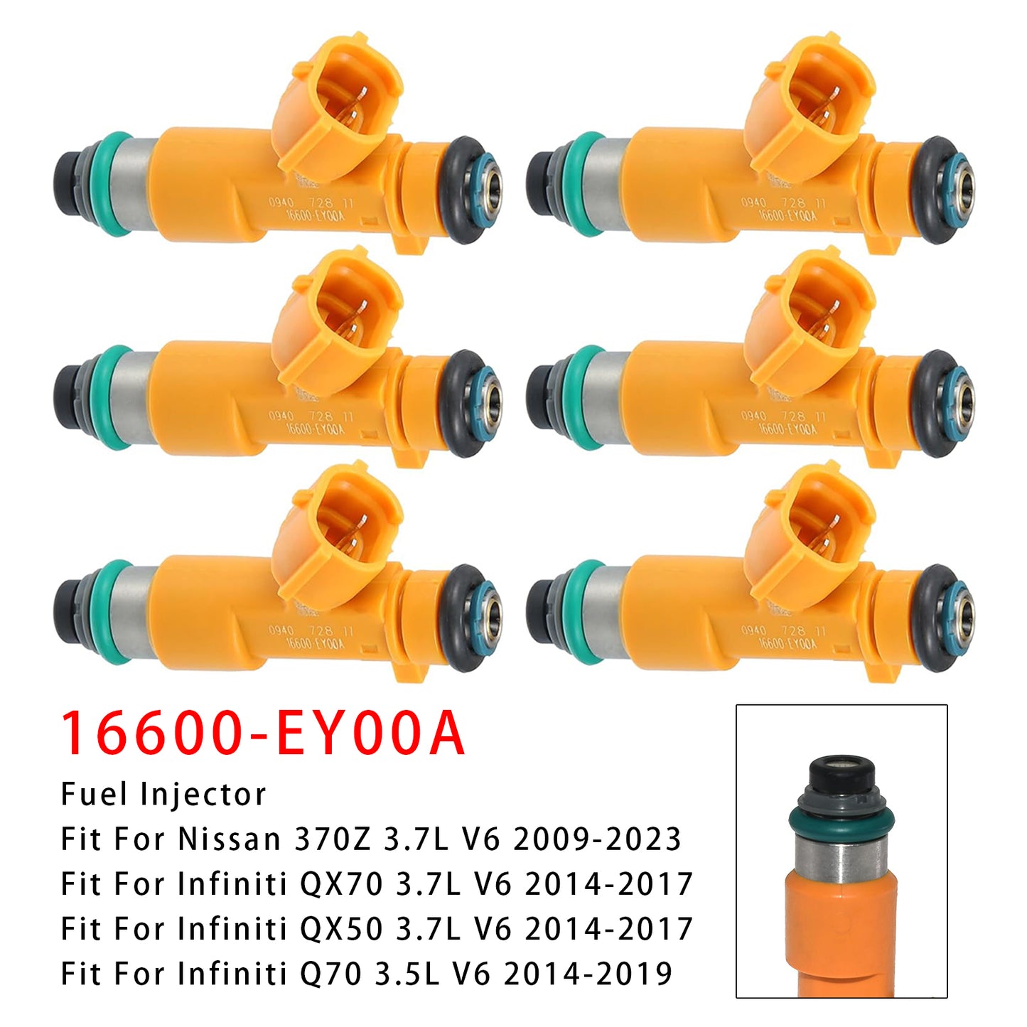 2013 Infiniti EX37 3.7L V6 16600-EY00A 6Pcs Fuel Injector