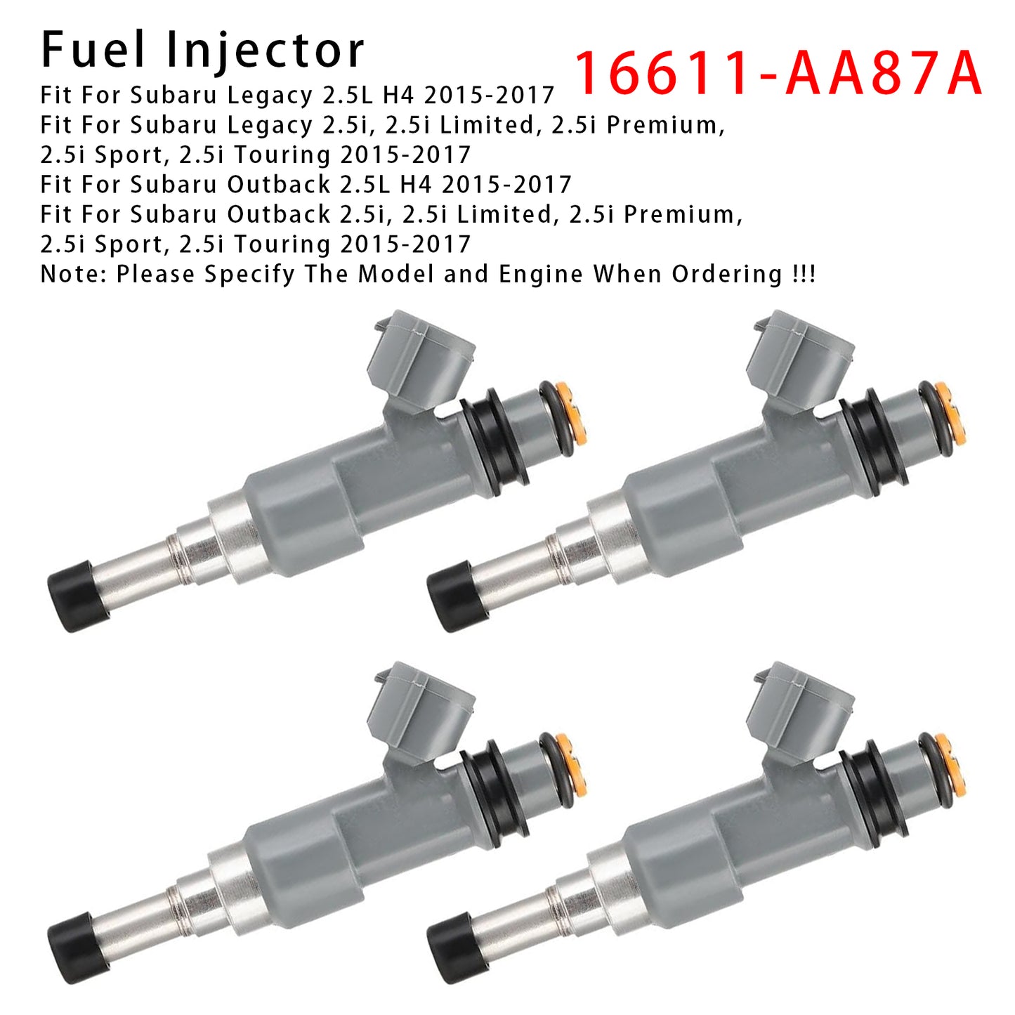 2015-2017 Subaru Outback 2.5L H4 16611-AA87A 4Pcs Fuel Injector