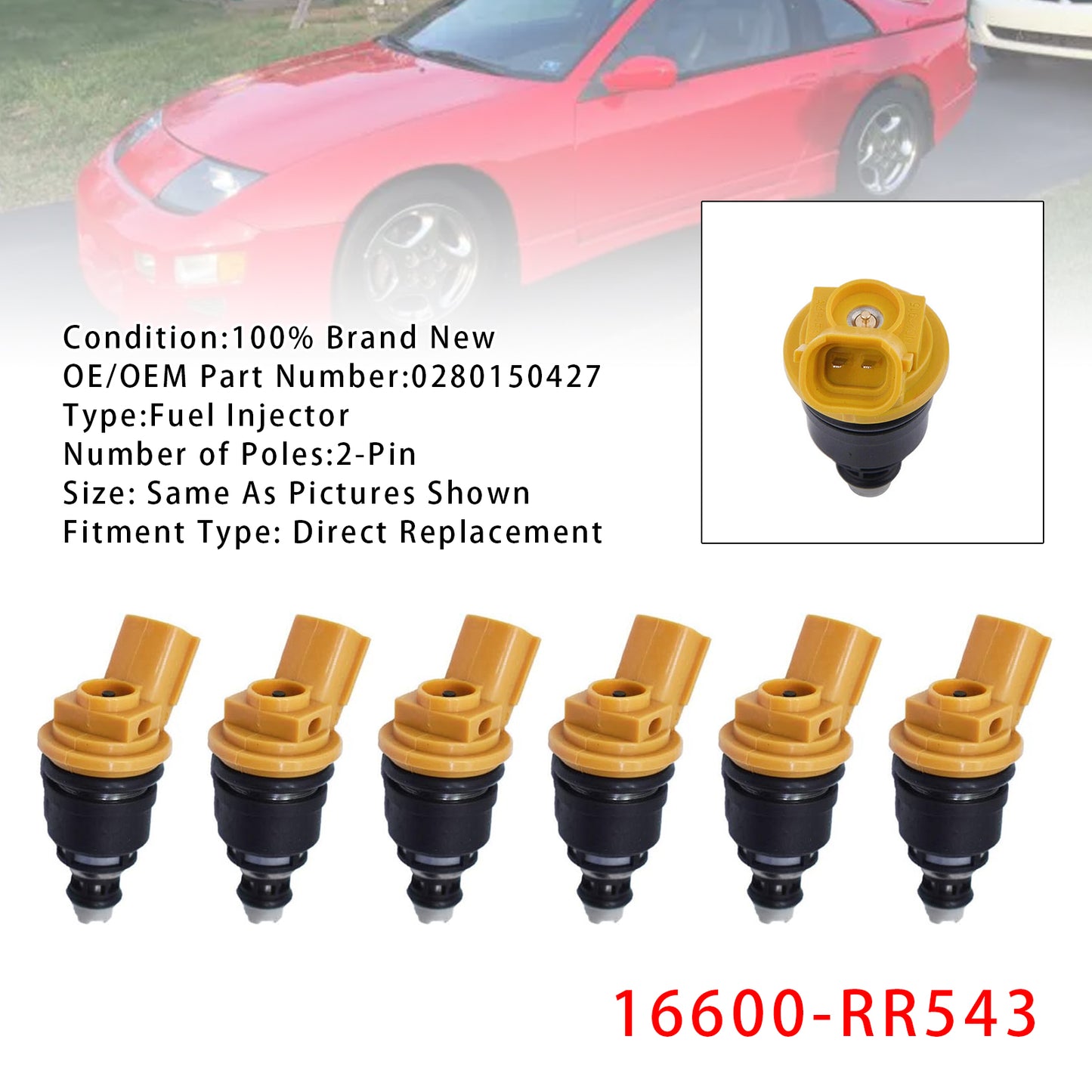 1996-1998 Nissan Skyline R33 Twin Turbo 2.6L I6 16600-RR543 6Pcs Fuel Injector