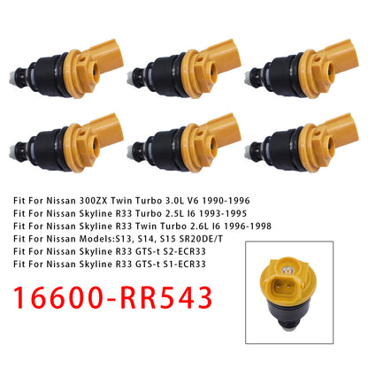 1996-1998 Nissan Skyline R33 Twin Turbo 2.6L I6 16600-RR543 6Pcs Fuel Injector