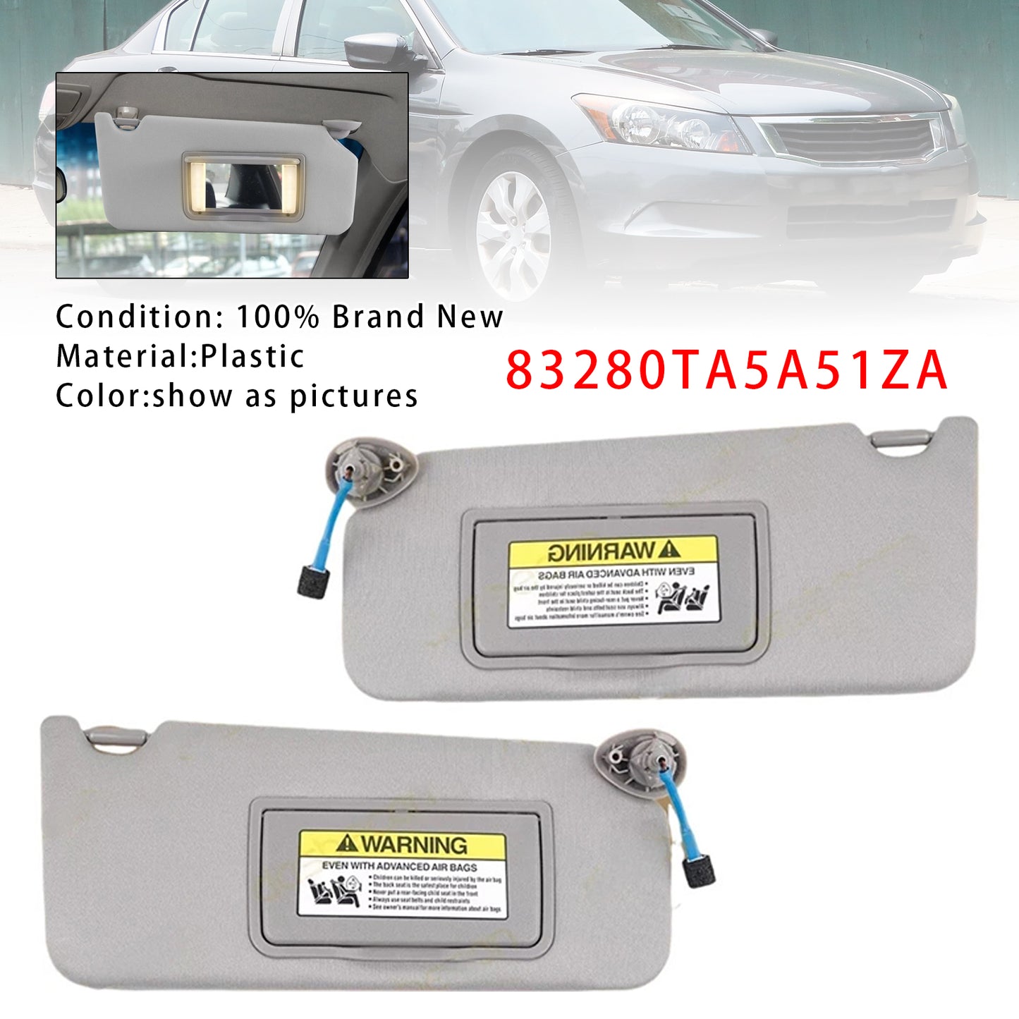 2008-2017 Honda Accord 83280TA5A51ZA Pair Of Gray Sun Visor