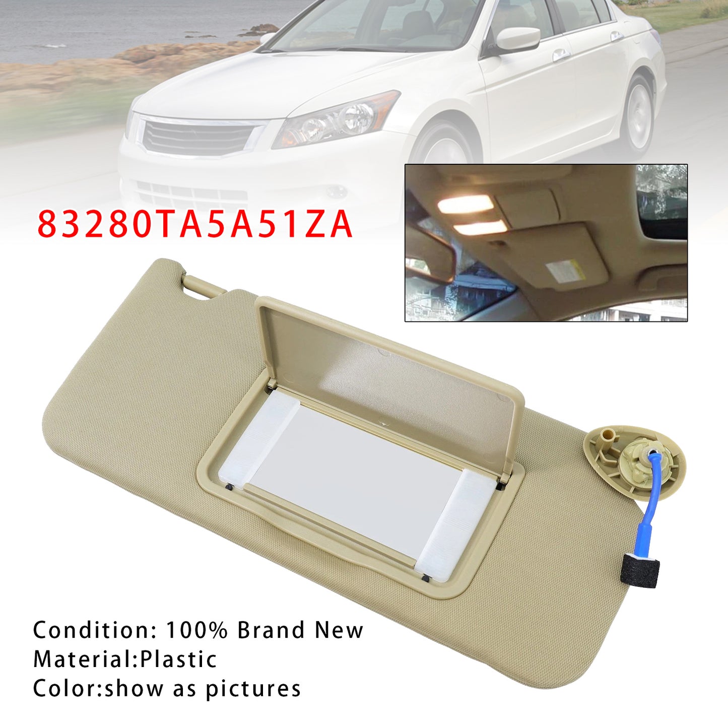 2008-2017 Honda Accord 83280TA5A51ZA Beige Right Side Sun Visor