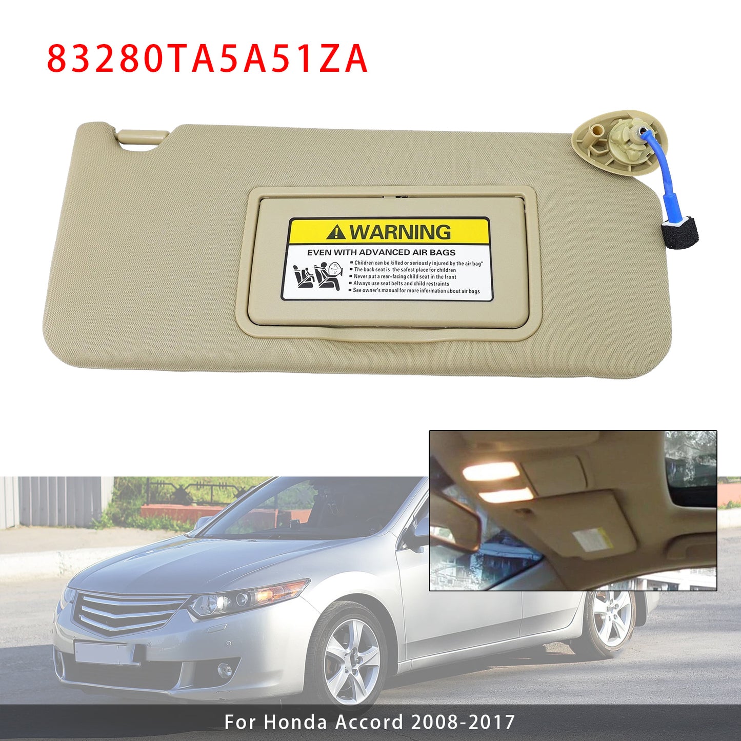 2008-2017 Honda Accord 83280TA5A51ZA Beige Right Side Sun Visor