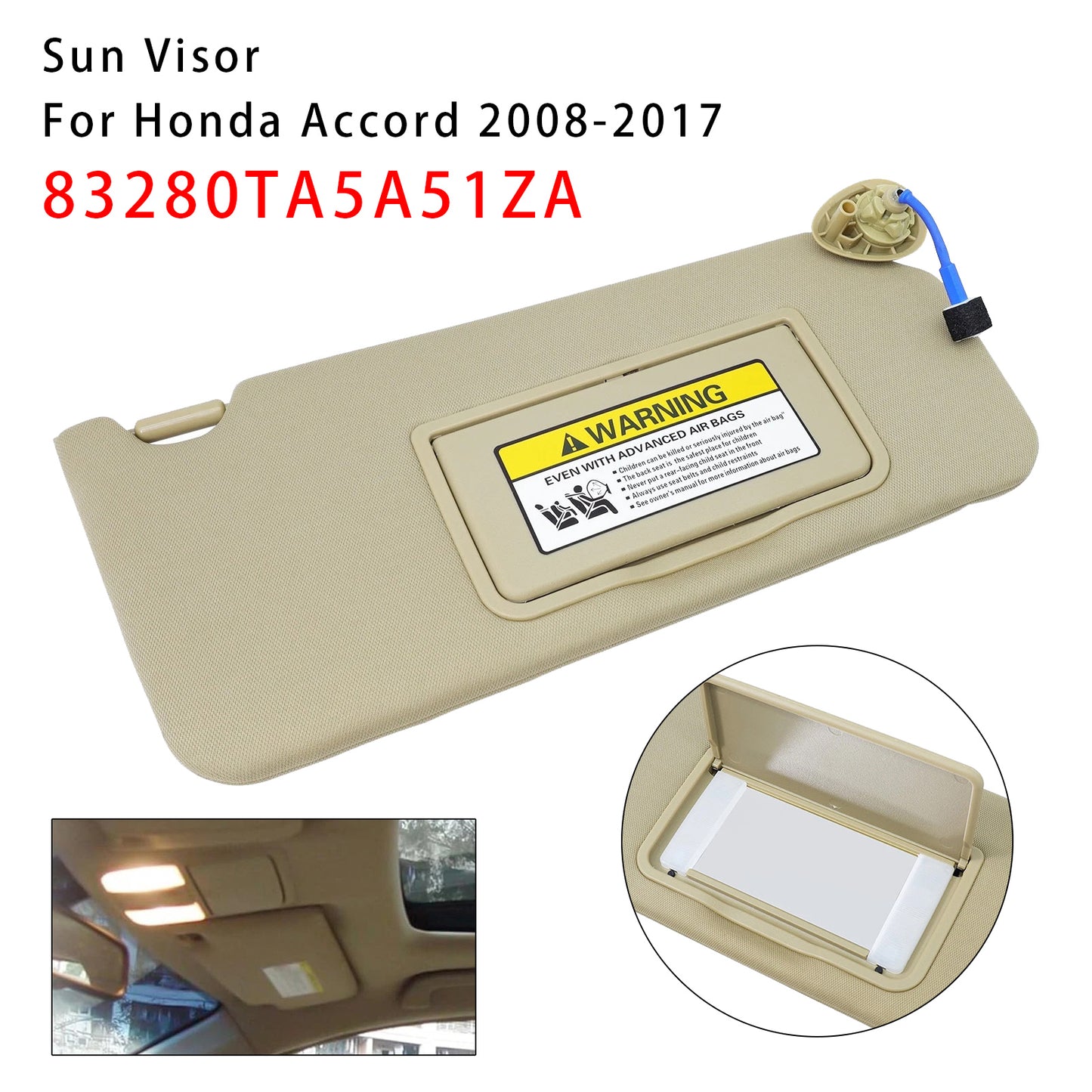 2008-2017 Honda Accord 83280TA5A51ZA Beige Right Side Sun Visor