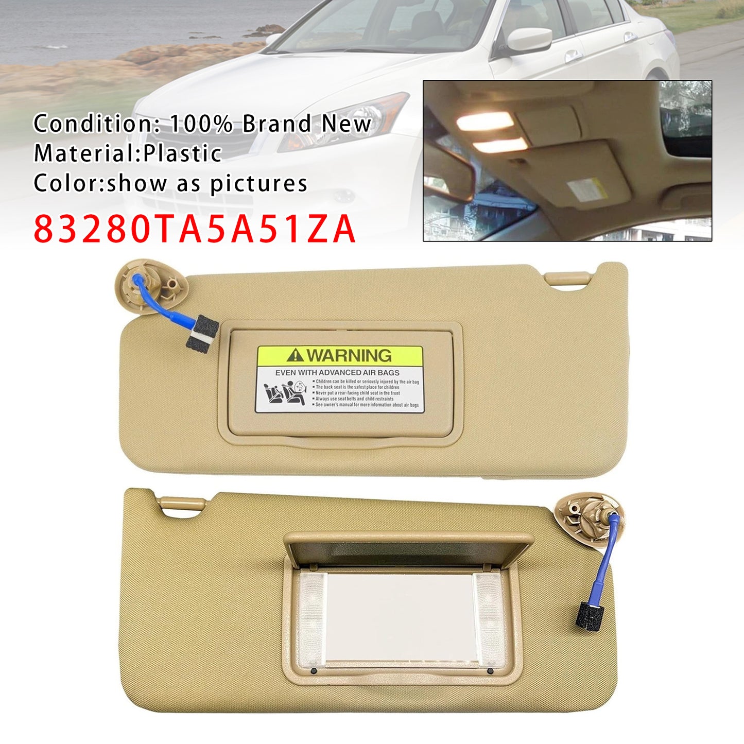 2008-2017 Honda Accord 83280TA5A51ZA Pair Of Beige Sun Visor