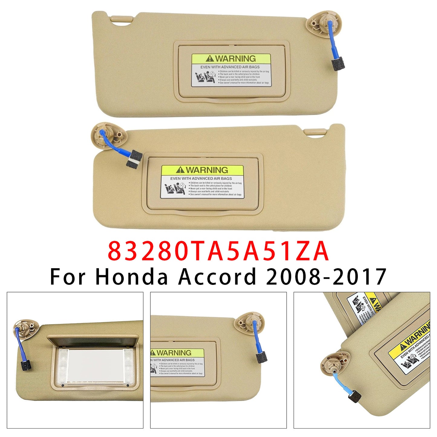 2008-2017 Honda Accord 83280TA5A51ZA Pair Of Beige Sun Visor