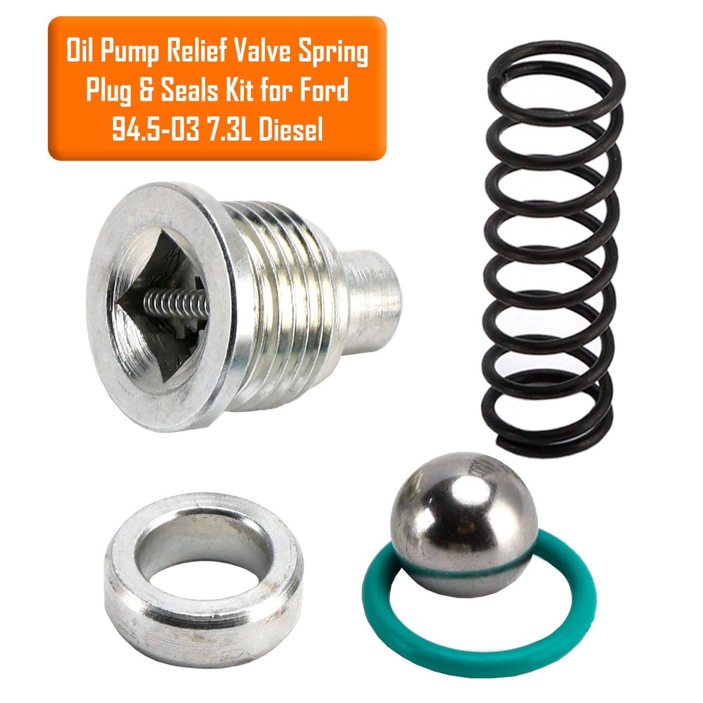 Ford 94.5-03 7.3L Diesel Oil Pump Relief Valve Spring Plug & Seals Kit