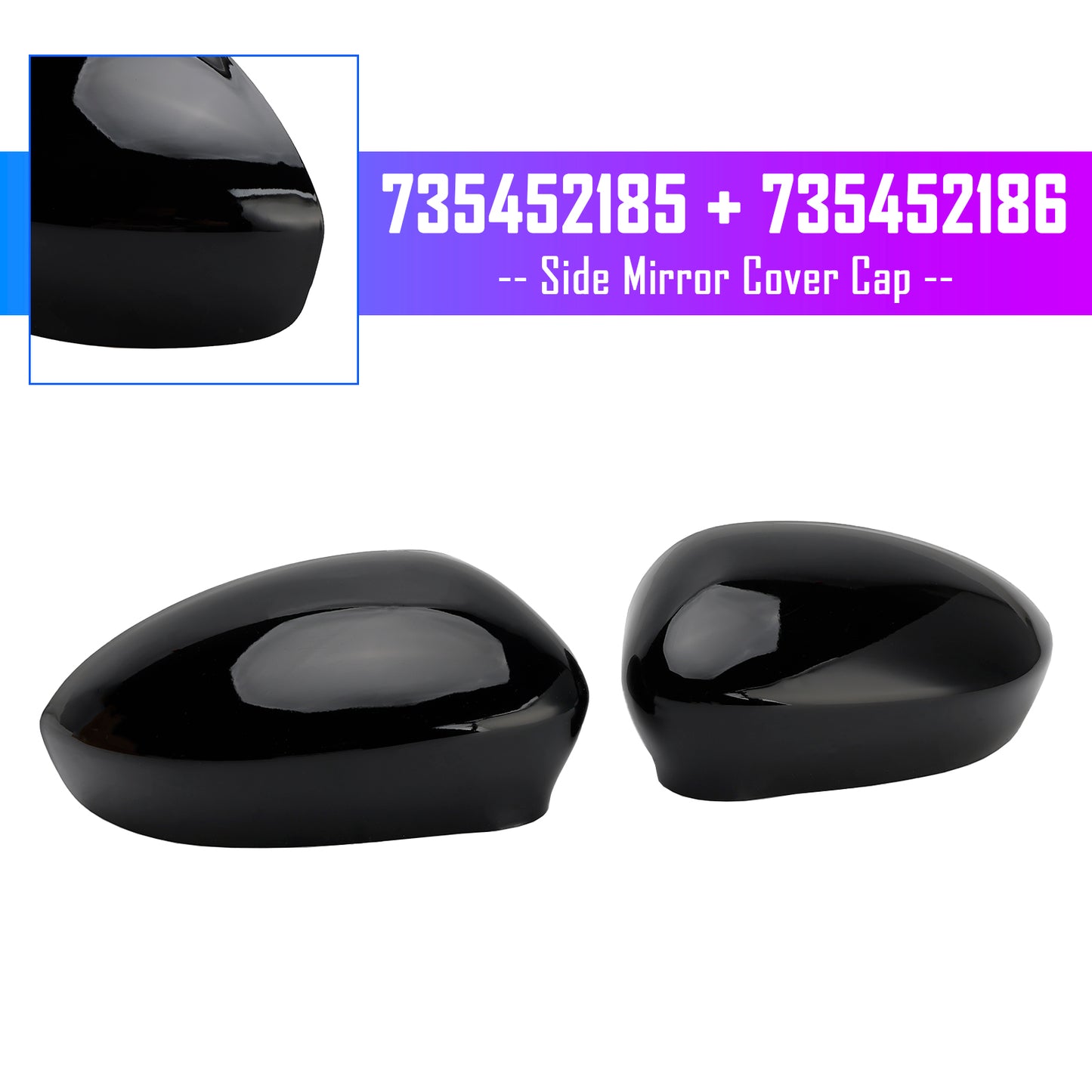 2007-2024 Fiat 500/500C 735452185 Pair of Side Mirror Cover Cap