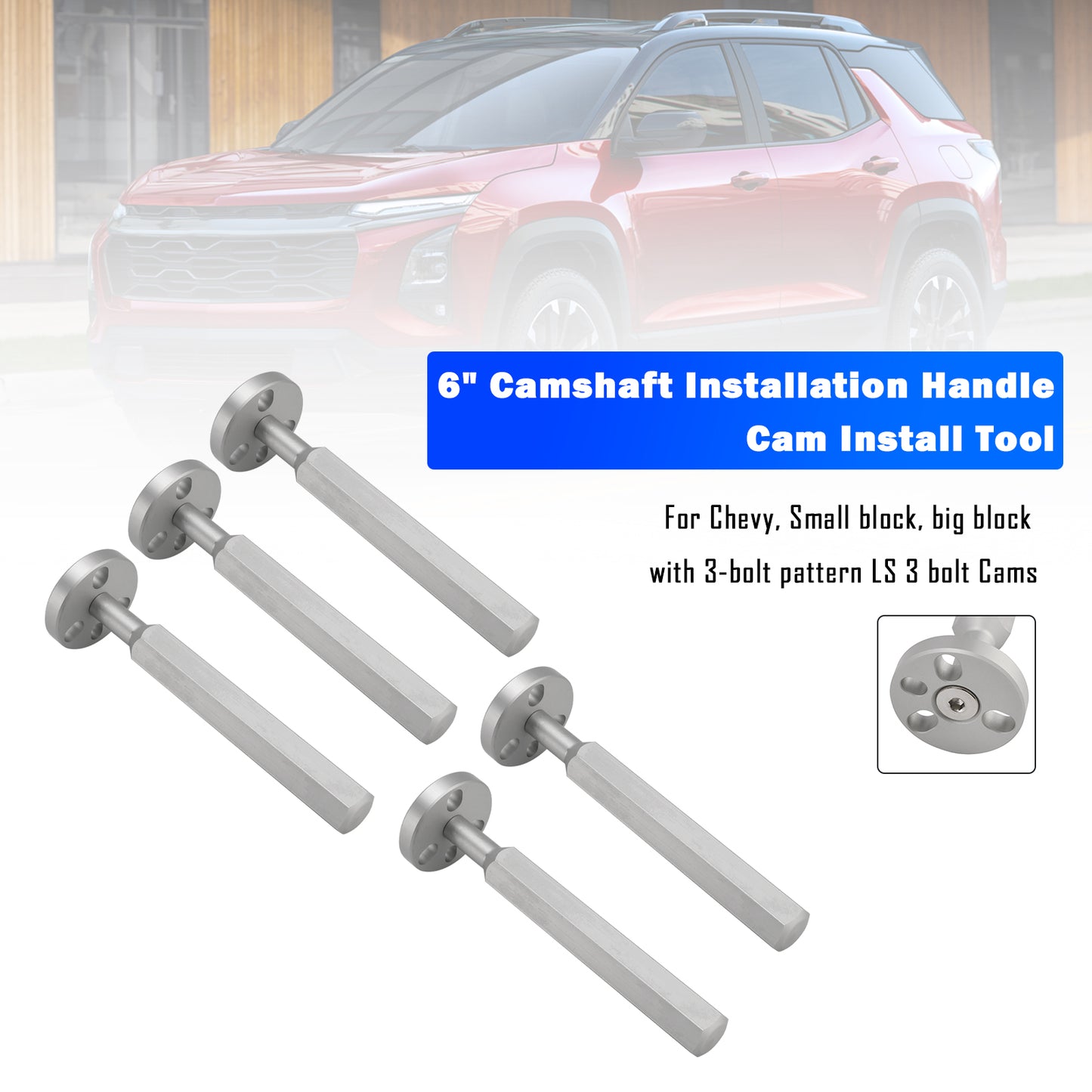 small block Chevy, big block Chevy & LS series engines with 3-bolt pattern 551 5x 6" Camshaft Installation Handle Cam Install Tool